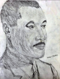 graphite drawing of Martin Luther King, Jr., showing his head and shoulders as he faces forward