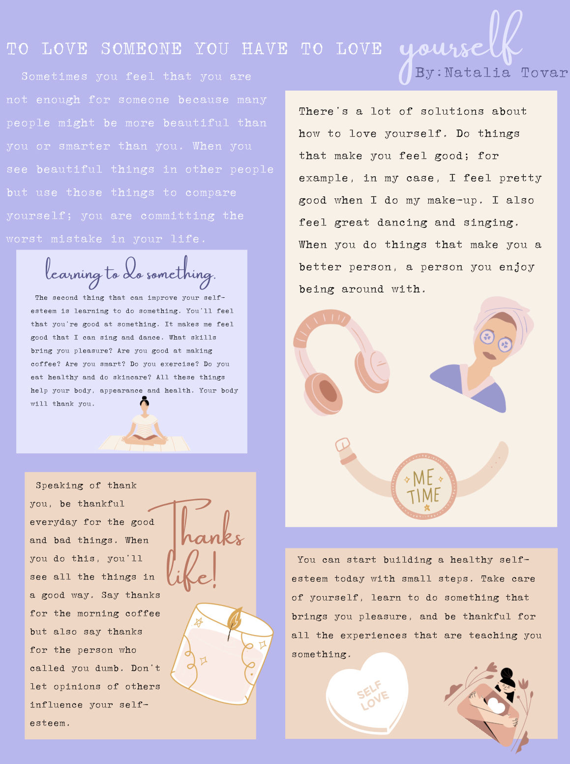 infographic gives self-care tips, including learning to do something and saying, "Thanks, life!"